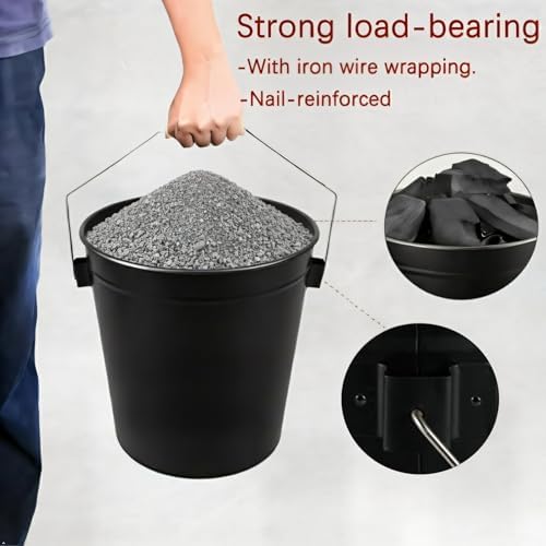Black 5.2 Gallon Ash Bucket with Lid and Fireplace Cleanup Tools