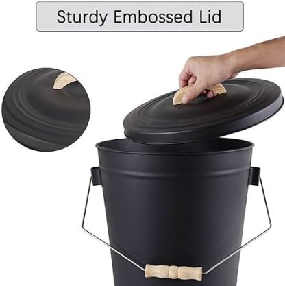 Black 5.2 Gallon Ash Bucket with Lid and Fireplace Cleanup Tools