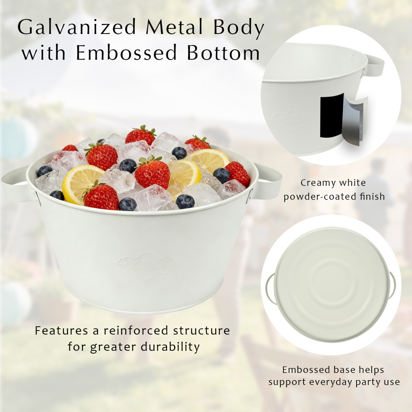 White 3 Gallon Metal Beverage Tub