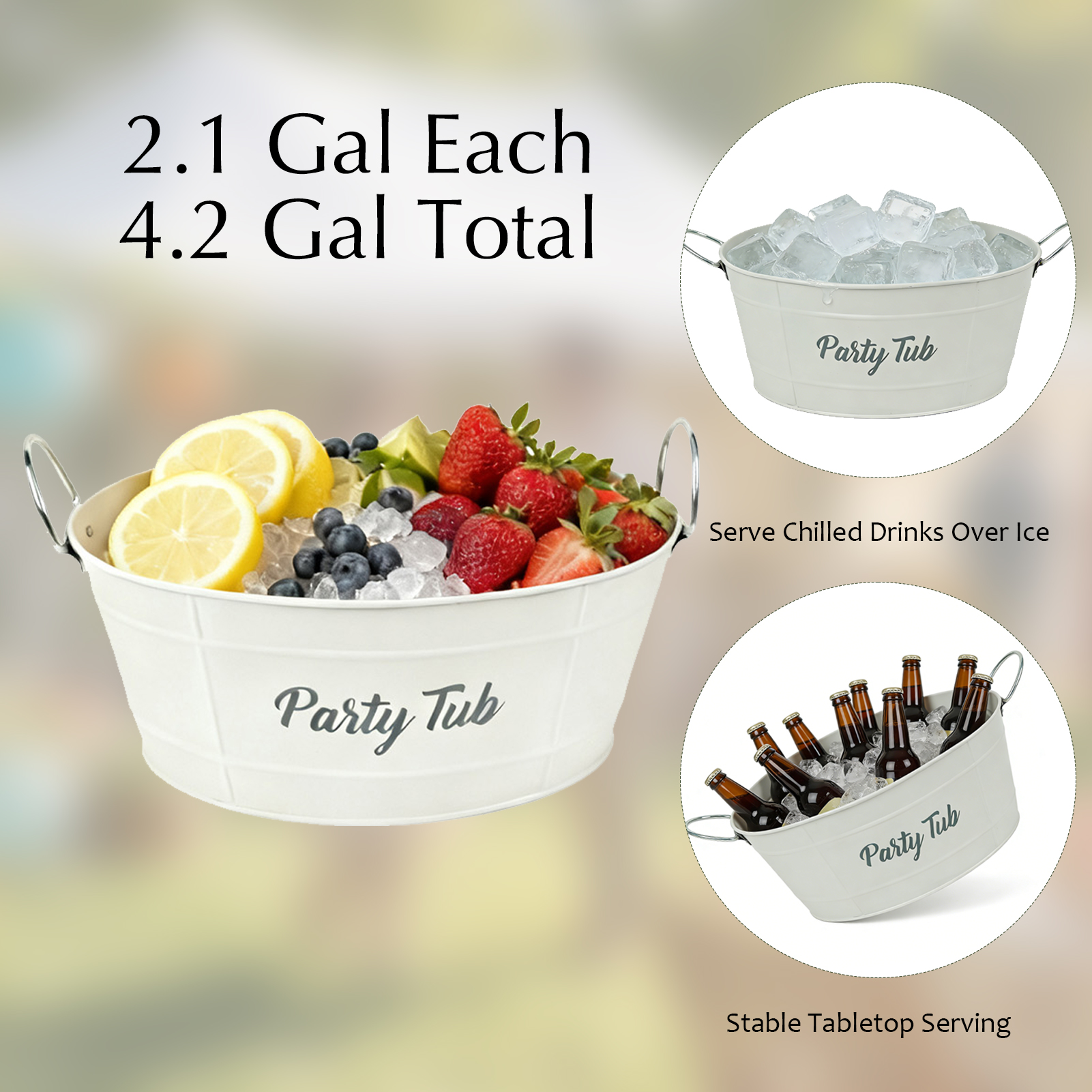 Set of 2 White Metal Beverage Tubs