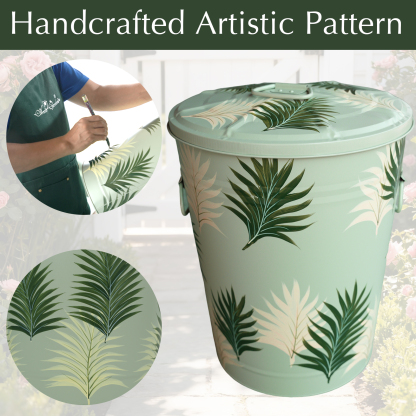 Hand Painted Metal Outdoor Storage Bin with Lid, 10 Gallon