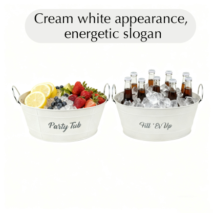 Set of 2 White Metal Beverage Tubs