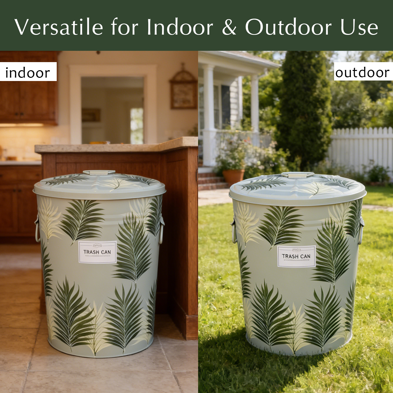 Hand Painted Metal Outdoor Storage Bin with Lid, 10 Gallon