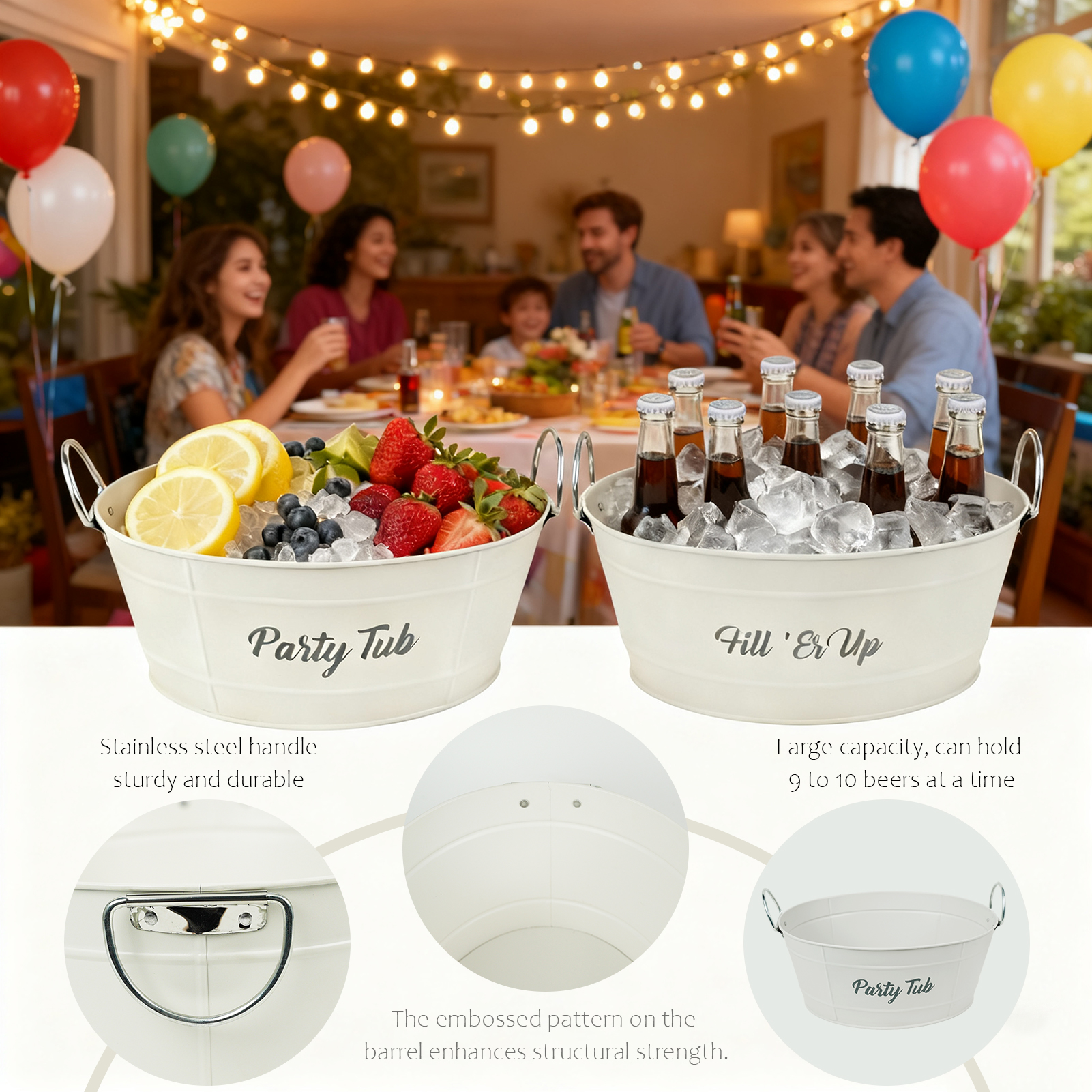 Set of 2 White Metal Beverage Tubs
