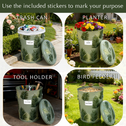 Hand Painted Metal Outdoor Storage Bin with Lid, 10 Gallon