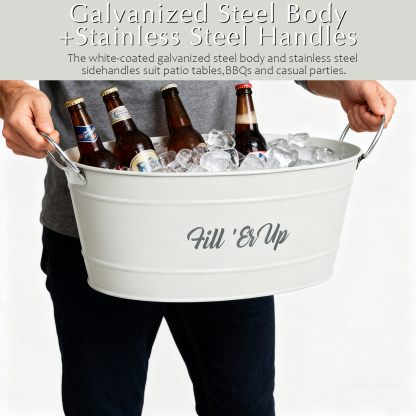 Set of 2 White Metal Beverage Tubs