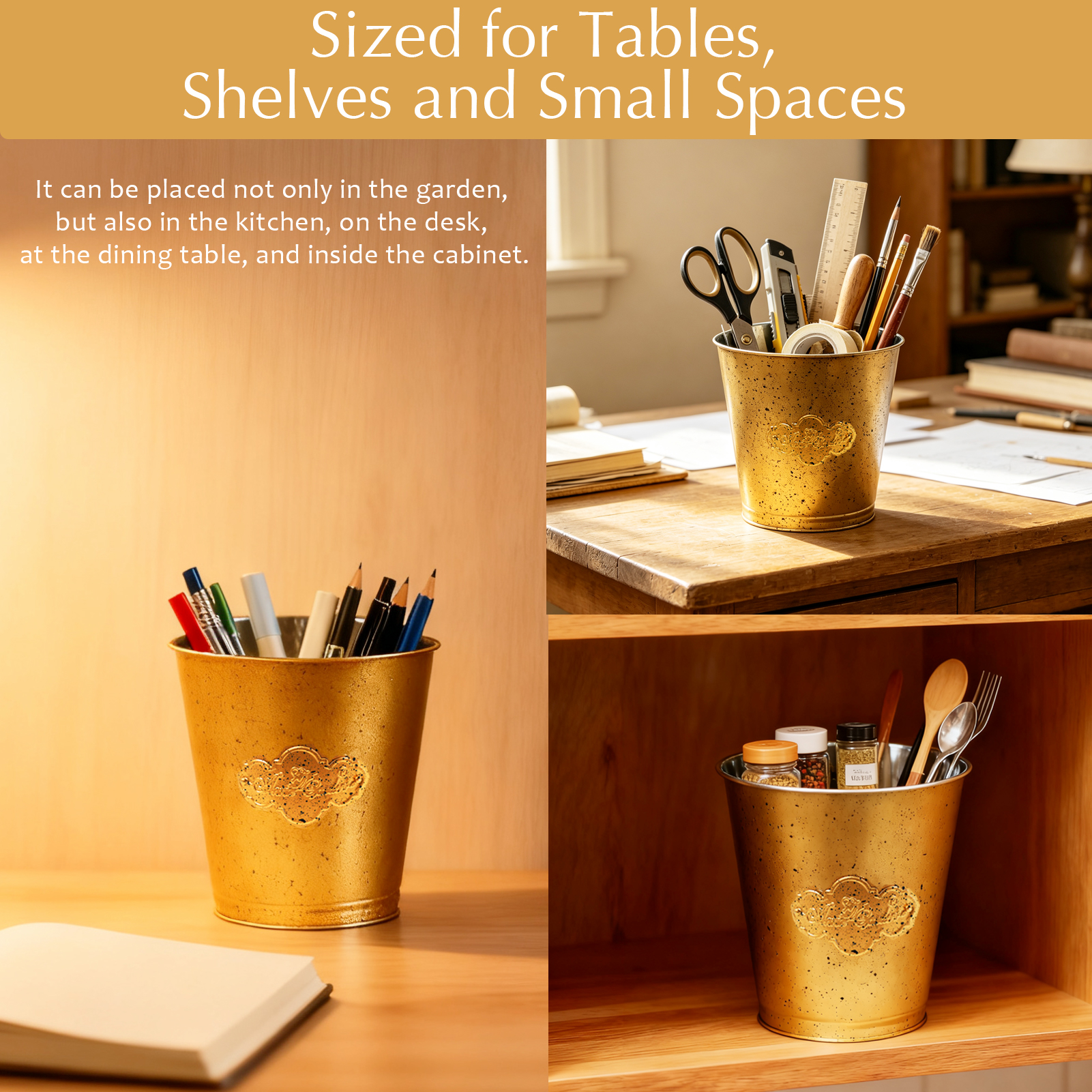 Set of 3 Gold Metal Display Buckets