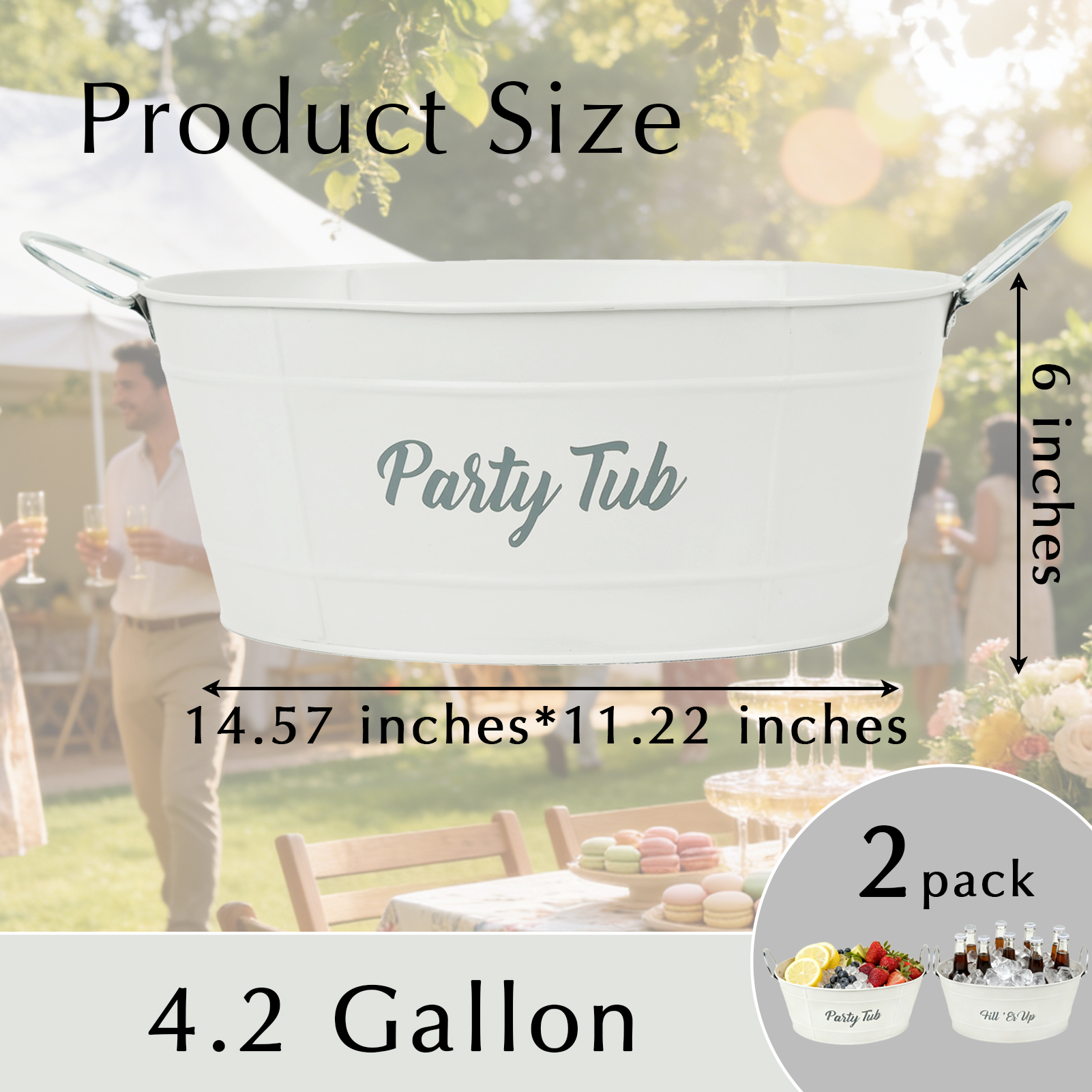 Set of 2 White Metal Beverage Tubs