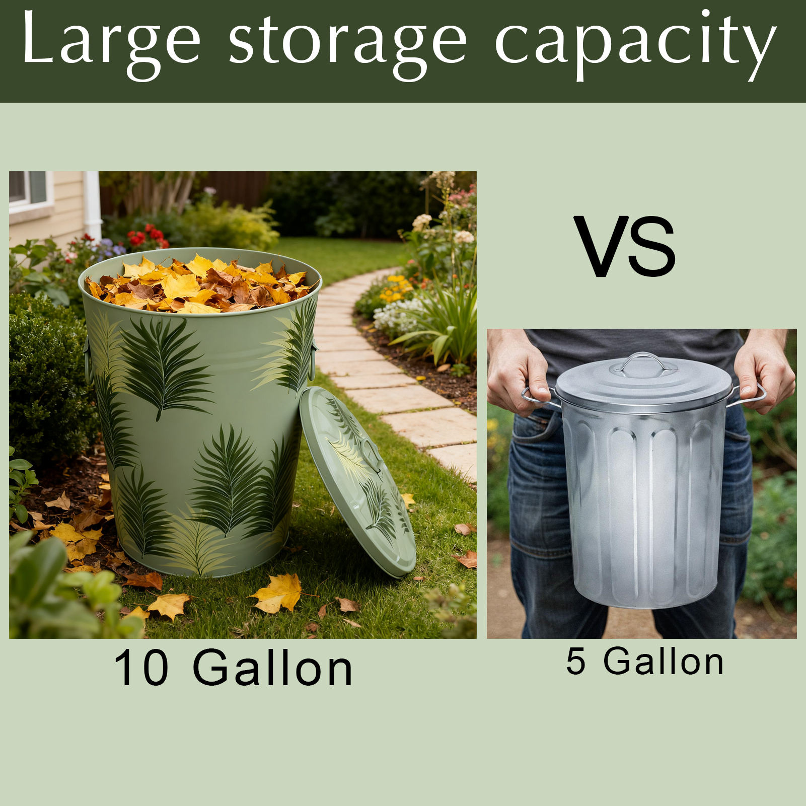 Hand Painted Metal Outdoor Storage Bin with Lid, 10 Gallon