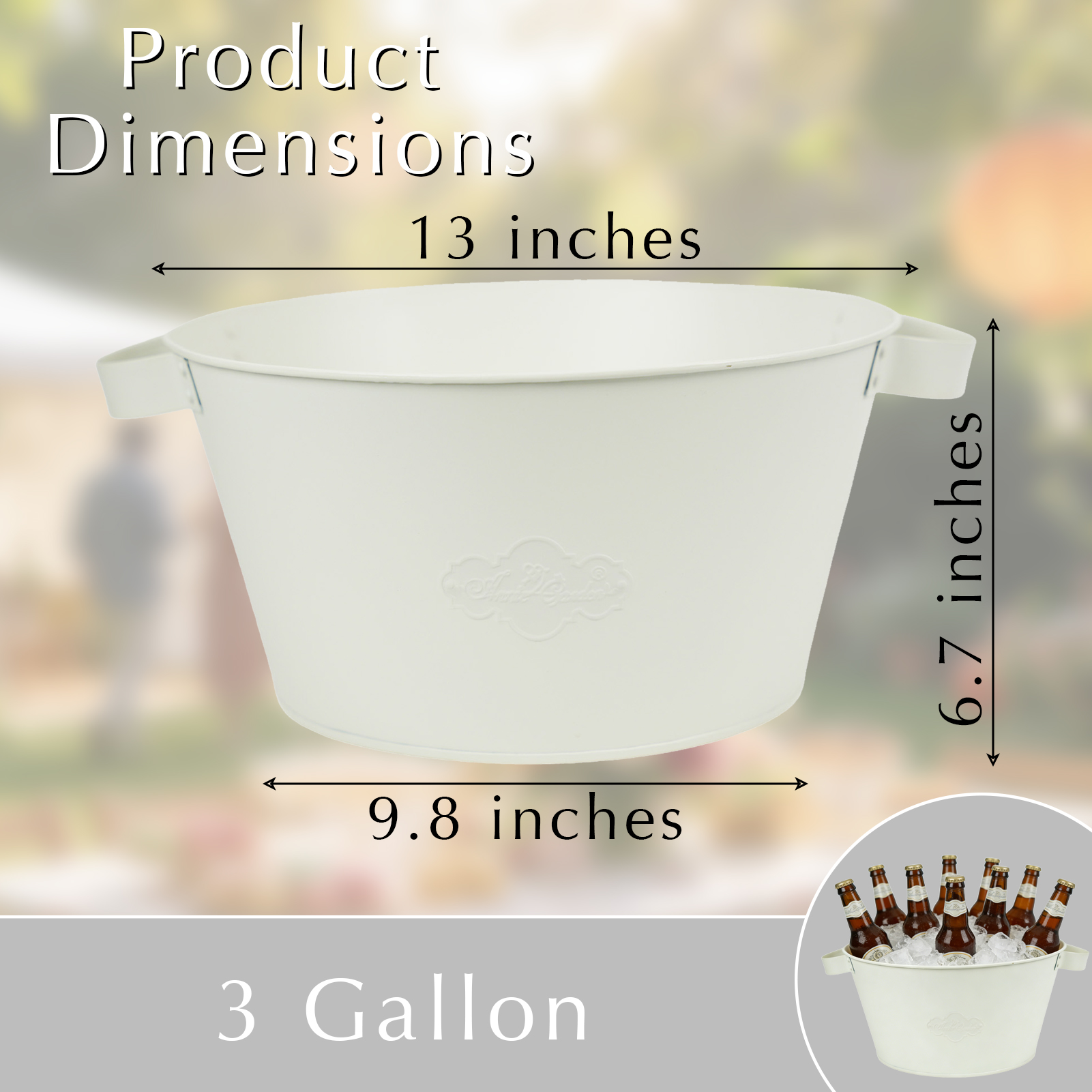 White 3 Gallon Metal Beverage Tub