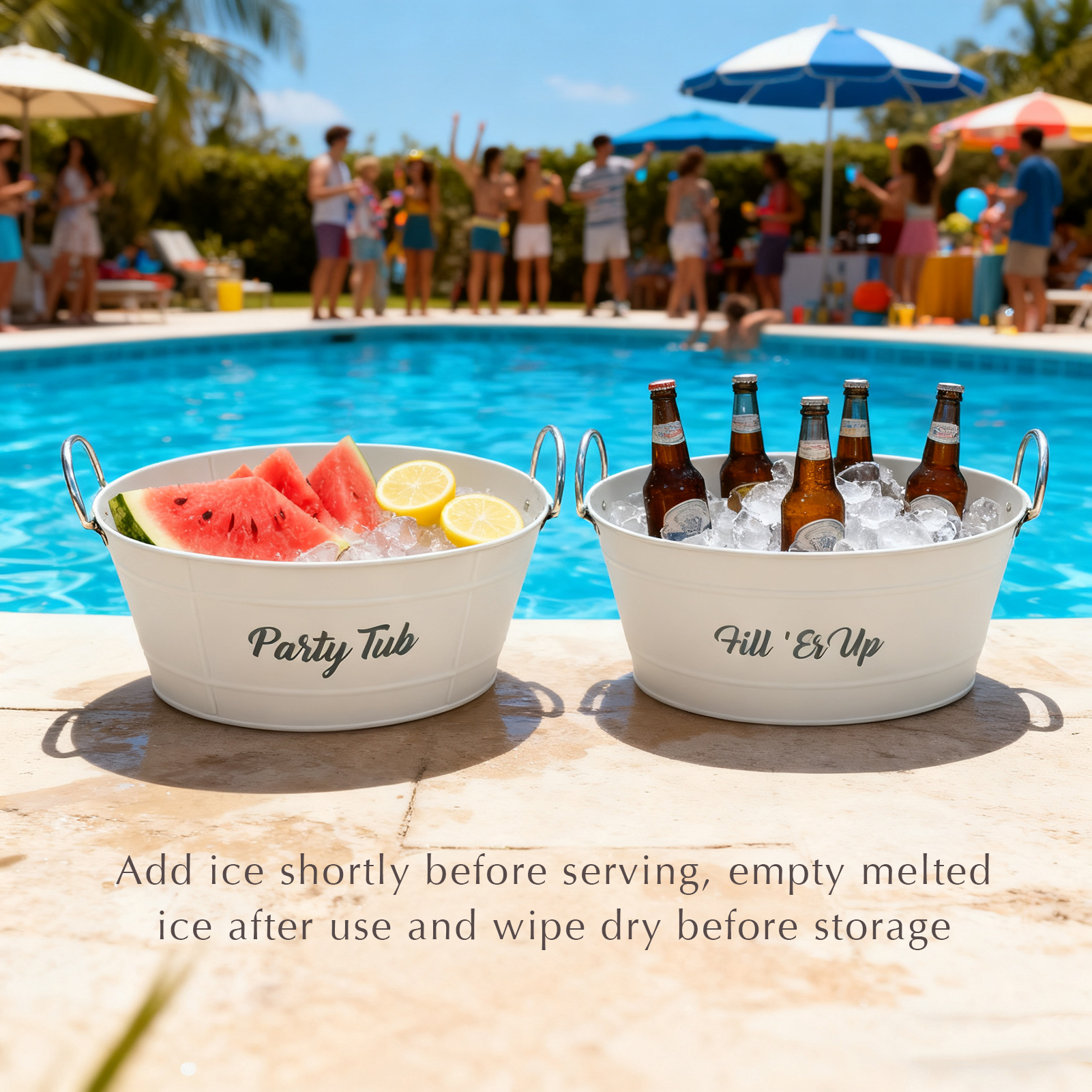 Set of 2 White Metal Beverage Tubs