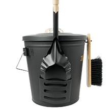 Separate side storage for the ash shovel and hand broom