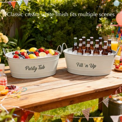 Set of 2 White Metal Beverage Tubs