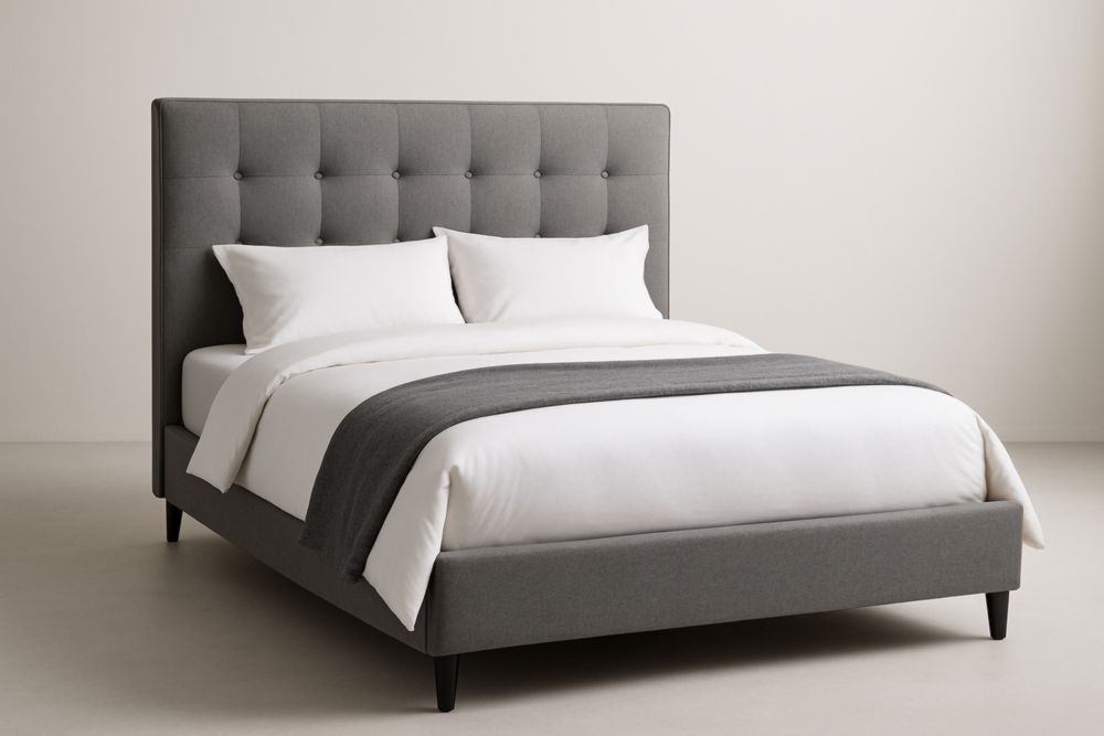 Letto matrimoniale in tessuto poliestere con testiera trapuntata 200x160x100 cm Grigio