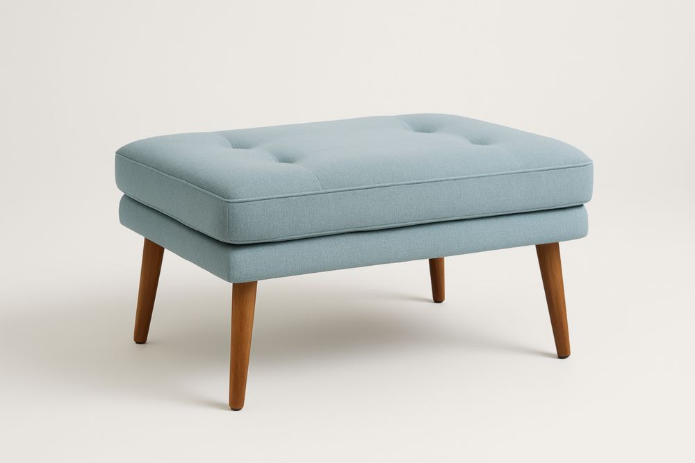 Poggiapiedi rettangolare tessuto blu gambe legno