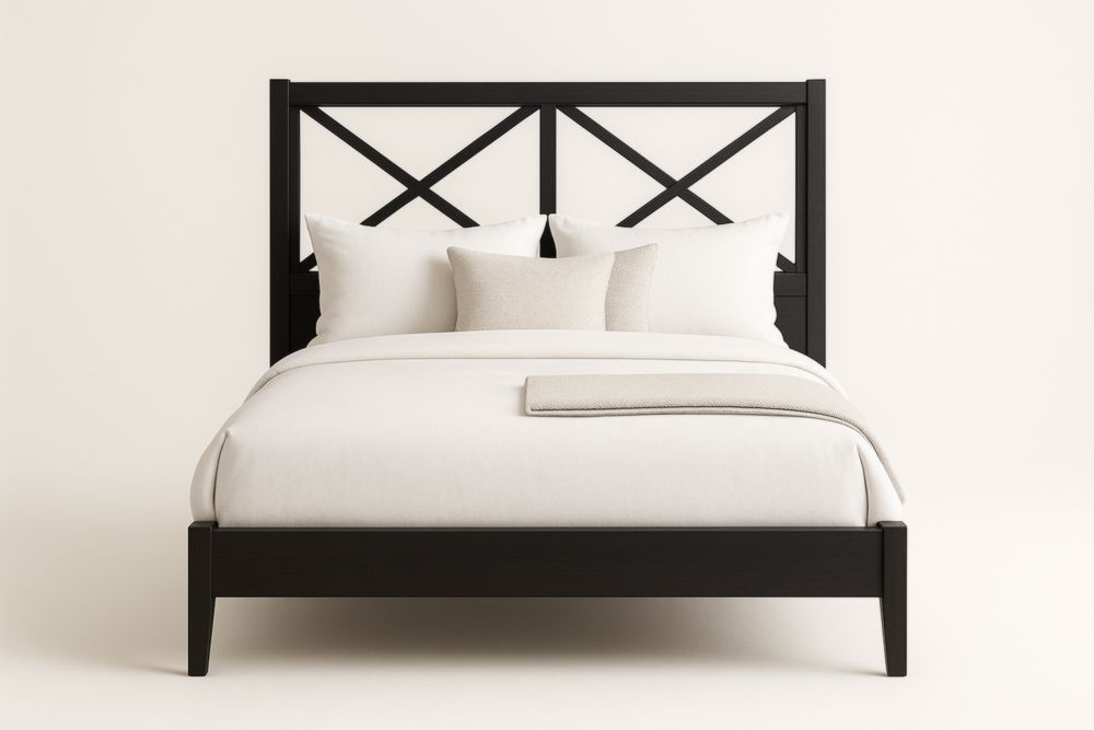 Letto Matrimoniale in Legno massello con Testiera a X Nera 200x160x100 cm