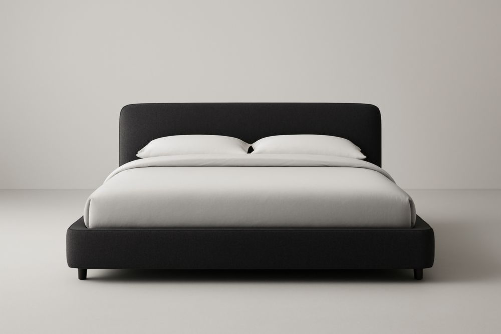 Letto matrimoniale imbottito in poliestere nero