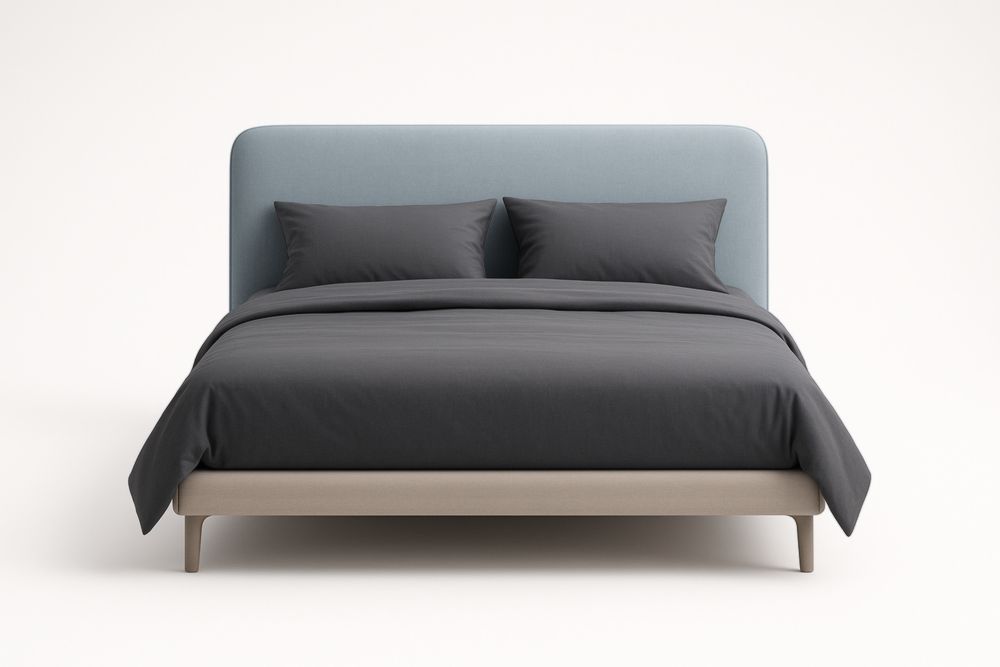 Letto matrimoniale in legno Massello con testiera in tessuto azzurro 200x160x110 cm