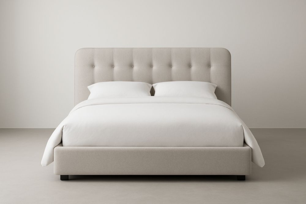 Letto Matrimoniale Imbottito in Tessuto Beige