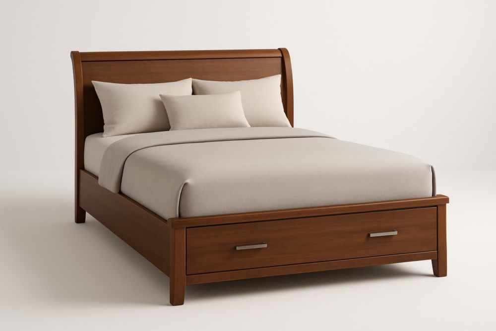 Letto matrimoniale in legno massello con cassetti, 200x160x120 cm, Marrone