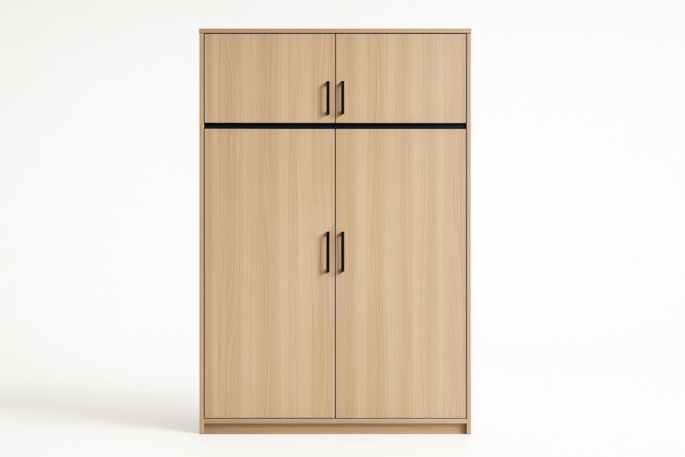 Armadio a quattro ante in legno MDF con maniglie nere, 80x40x160 cm