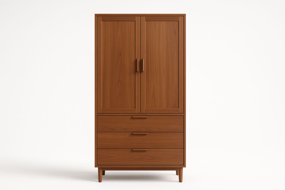 Armadio a Due Ante con Tre Cassetti in Legno di Noce