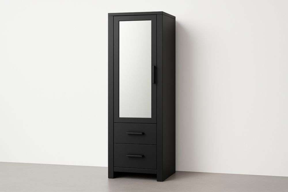 Armadio guardaroba in legno nero con specchio 190x60x40 cm