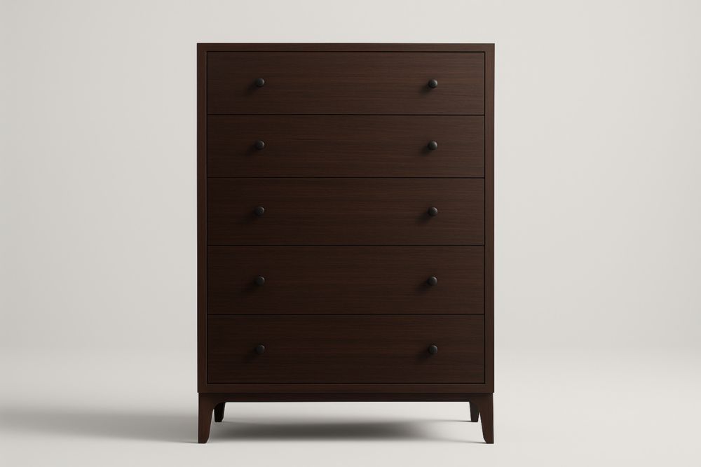 Cassettiera in legno compensato marrone con 5 cassetti