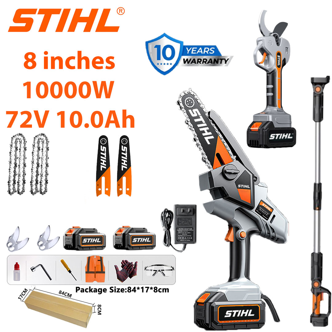 STIHL 15000 W bešepetių grandininių pjūklų rinkinys su ilga rankena ir ištraukiamomis genėjimo žirkl