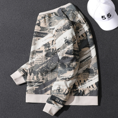 Handsome Autumn New Printed Round Neck Sweater Men's Trendy Korean Slim Fit Versatile Bottoming Shirt Personalized Long Sleeve Top