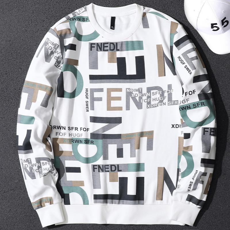 Handsome Autumn Signature Printed Round Neck Sweater Men's Trendy Brand Korean Style Casual Pullover Bottoming Shirt Versatile Long Sleeve Top