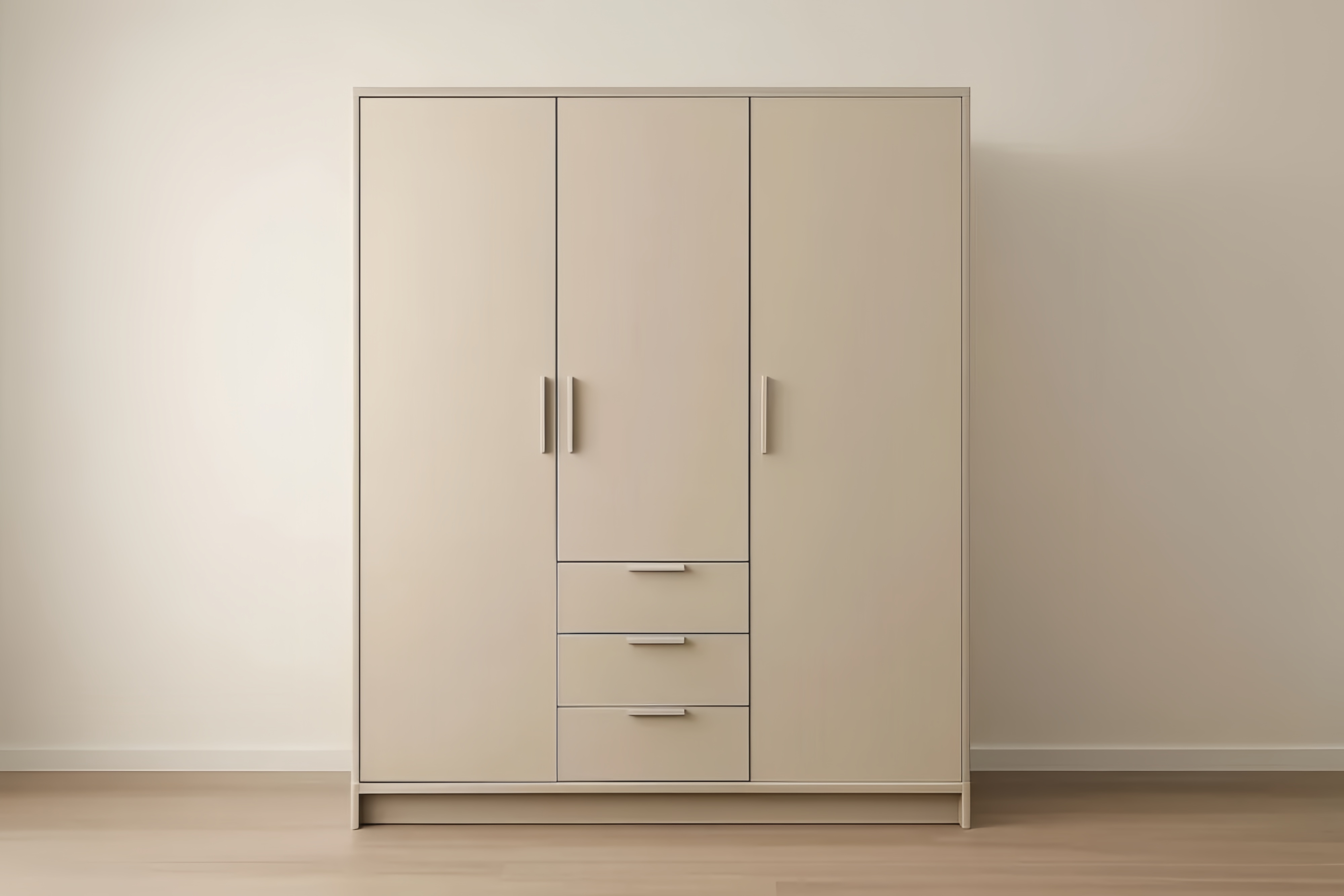 Armoire Trois Portes MDF Beige avec Tiroirs