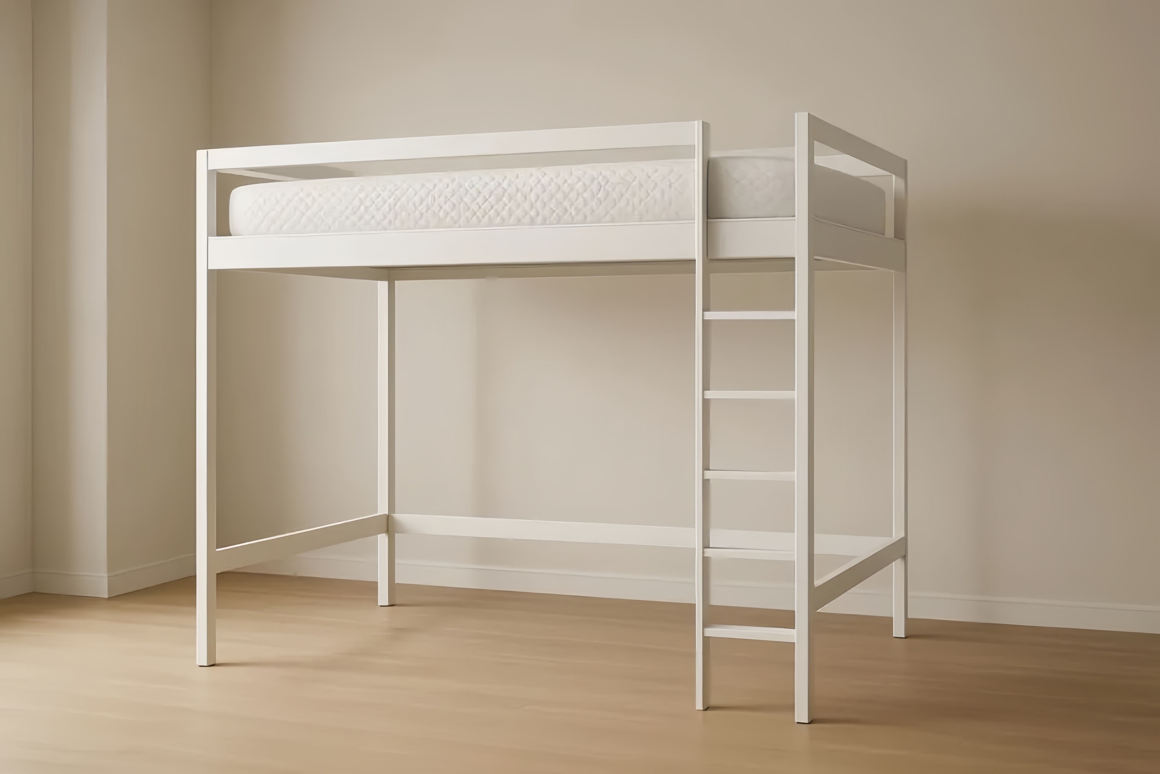 Lit mezzanine blanc en métal avec matelas