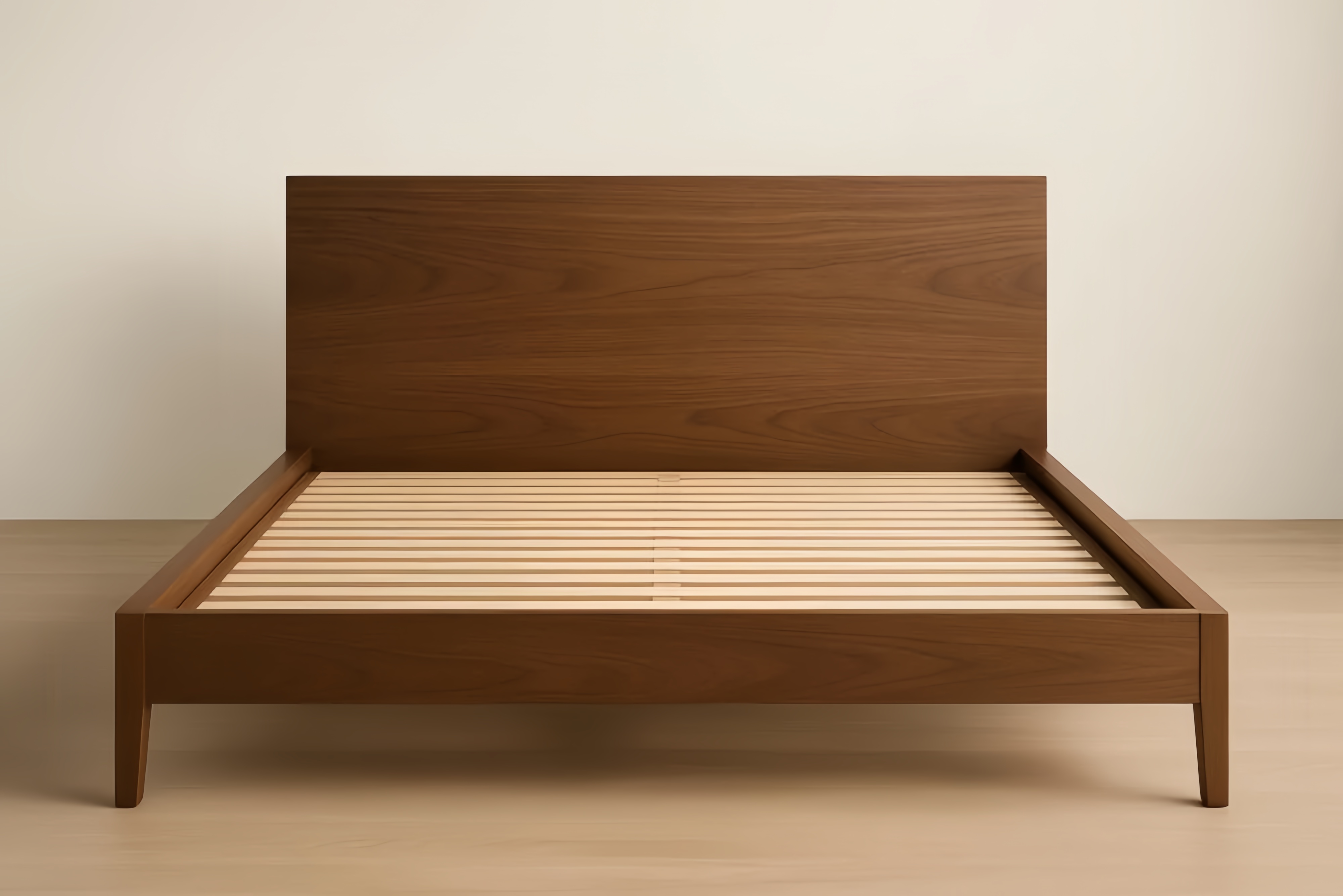 Lit double en bois de noyer marron avec tête de lit