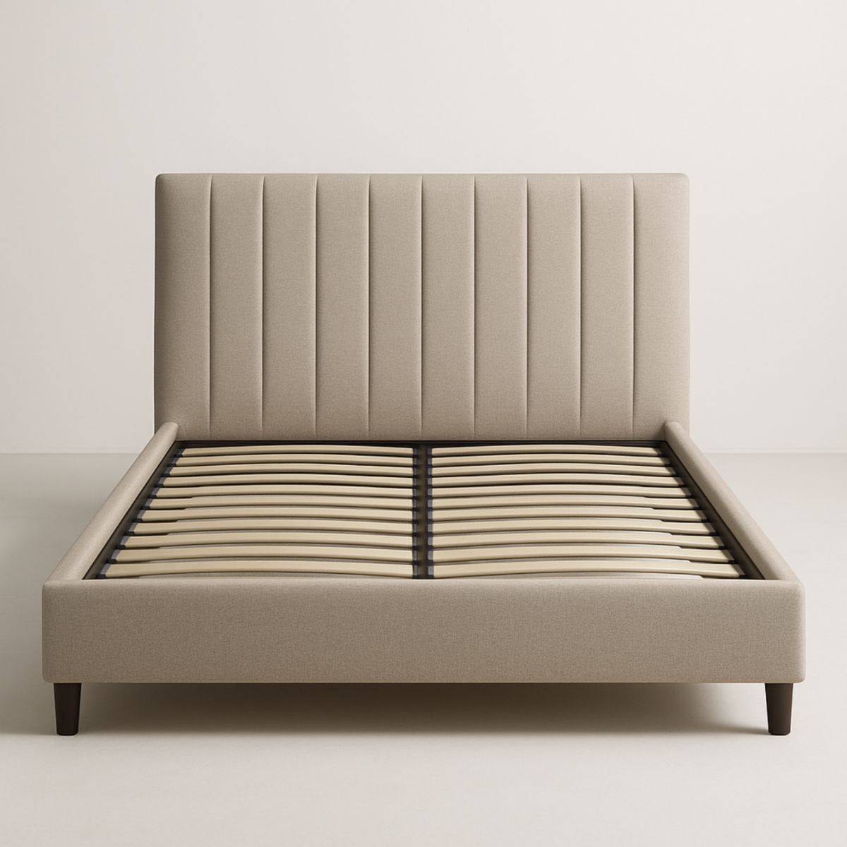 Lit double en tissu avec pieds en bois 200x160 cm