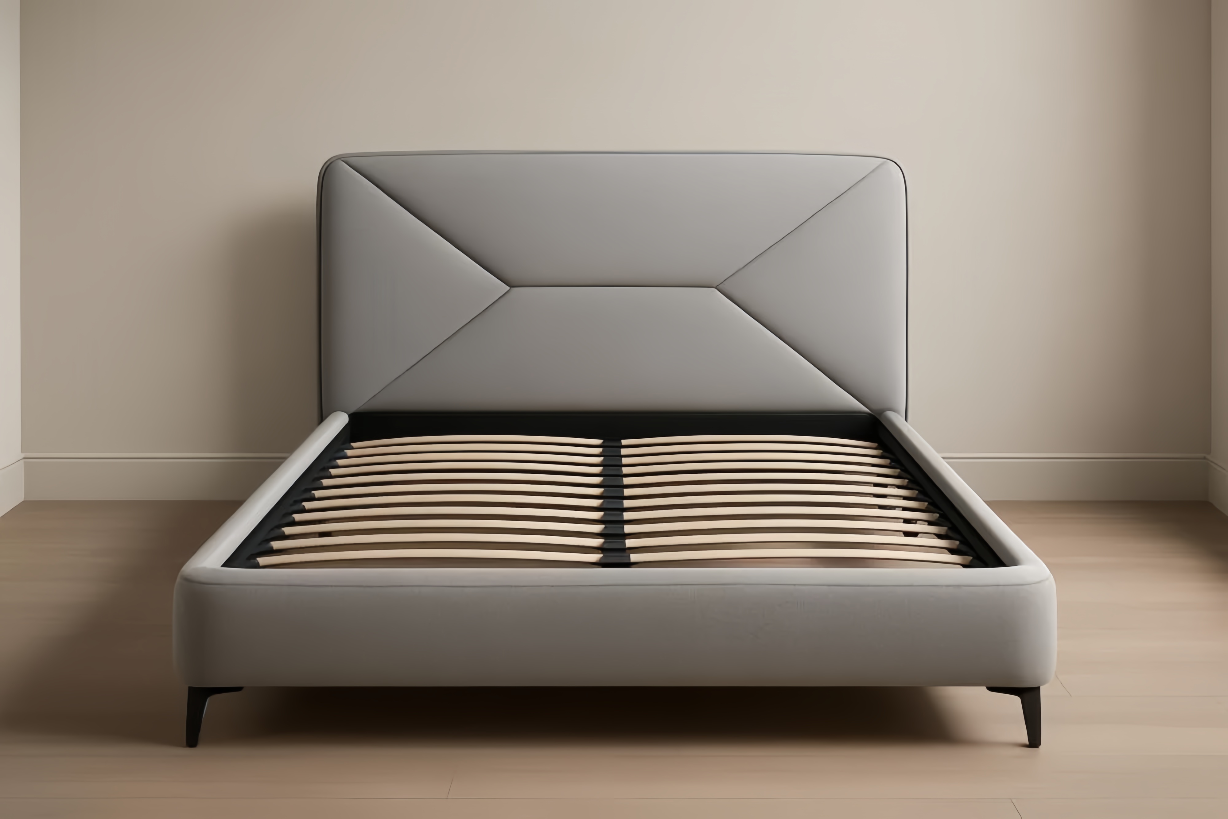 Lit double en tissu gris