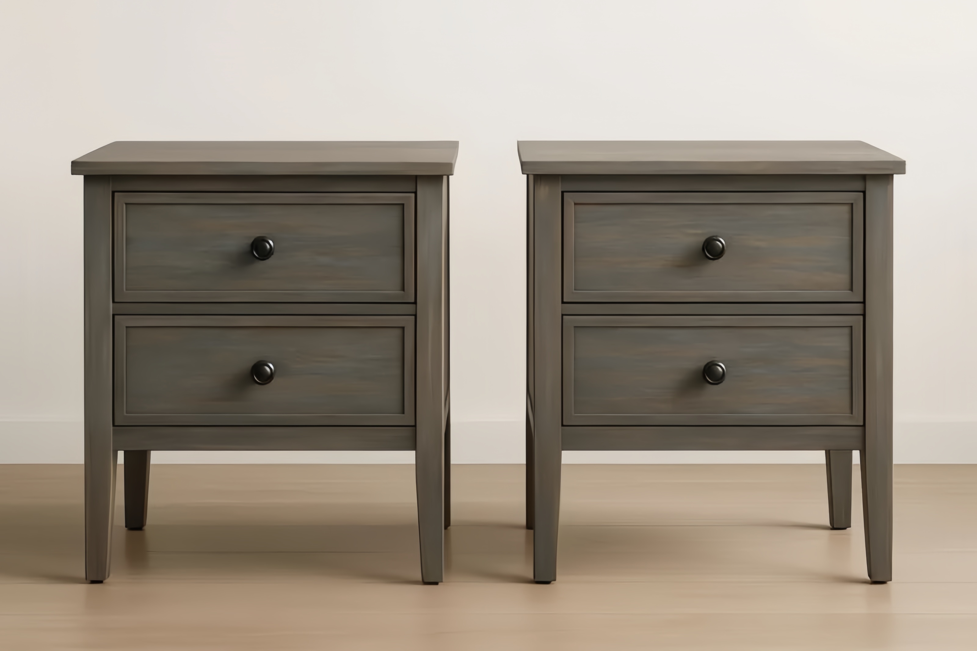 Lot de 2 tables de chevet 50x40x55 cm en pin massif avec 2 tiroirs et poignées rondes en acier