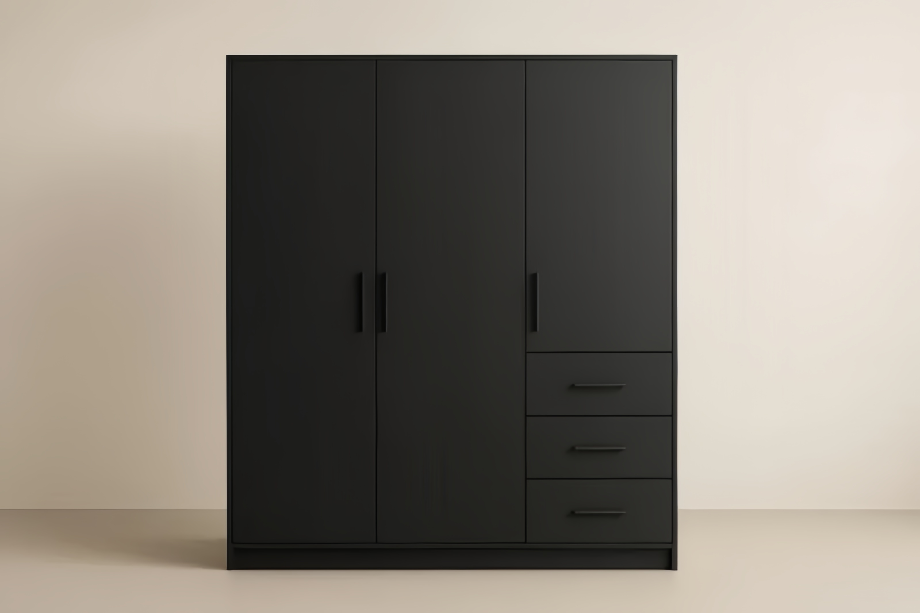 Armoire 3 portes 3 tiroirs en MDF Noir