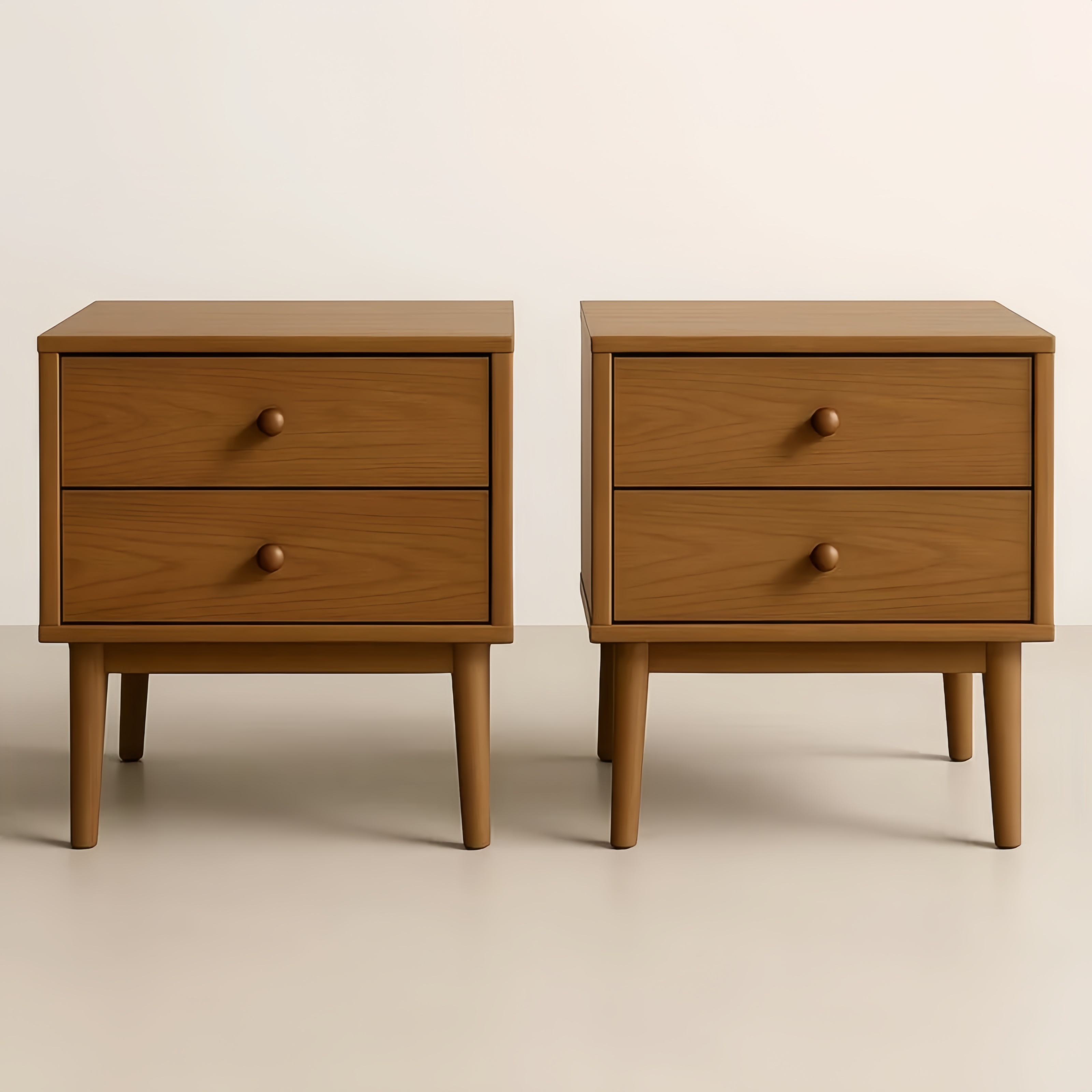 Lot de 2 Tables de Nuit en Bois Chêne avec 2 Tiroirs