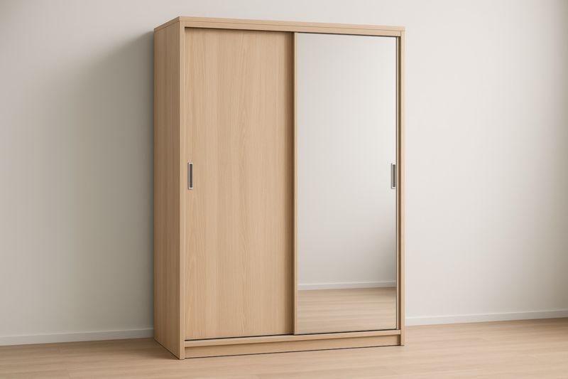 Armoire à Portes Coulissantes avec Miroir en Bois Chêne Clair 200x200x60 cm