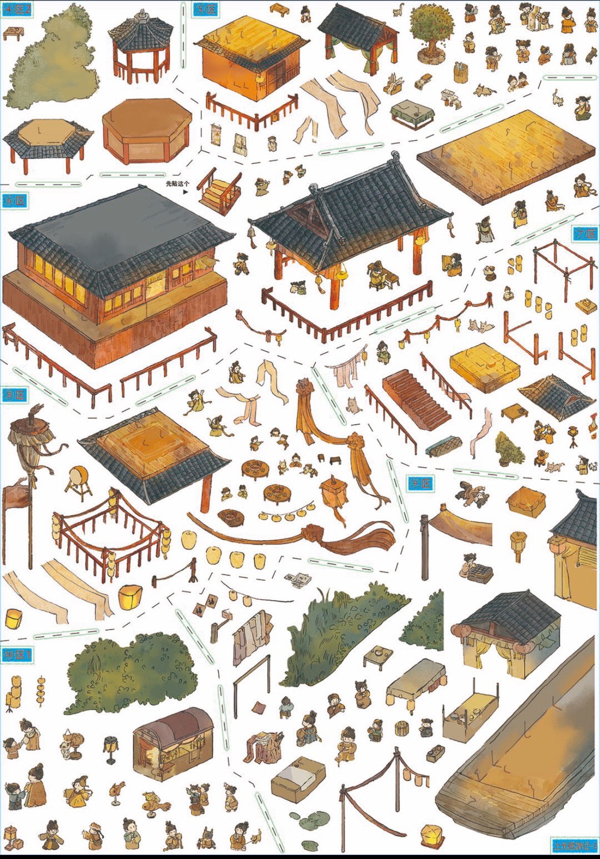 Ancient Chinese Night River Cruise Mini Diorama Scene Stickers, Retro Ancient Town 3D Landscape PET Stickers for DIY Journal Scrapbooking