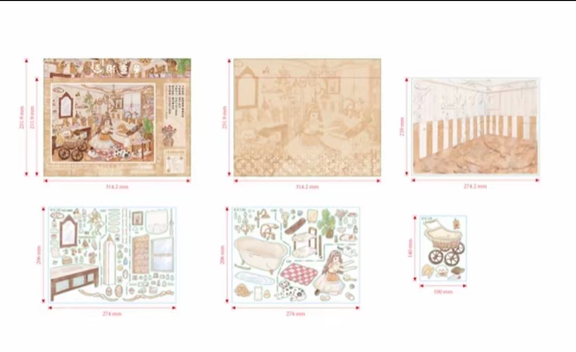 Cute Lolita Girl Pet Bath Time Diorama Scene Stickers, Vintage Warm Bathroom 3D Landscape PET Stickers for DIY Journal Crafts