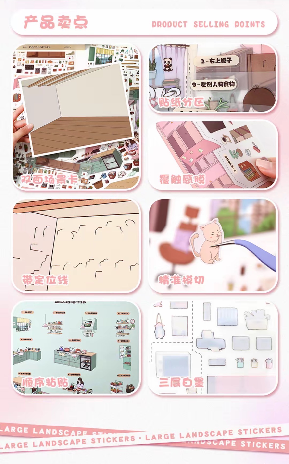 Cozy Office & Sweet Dessert Kitchen Mini Diorama Scene Stickers, Cute 3D Landscape PET Stickers for DIY Journal Scrapbooking