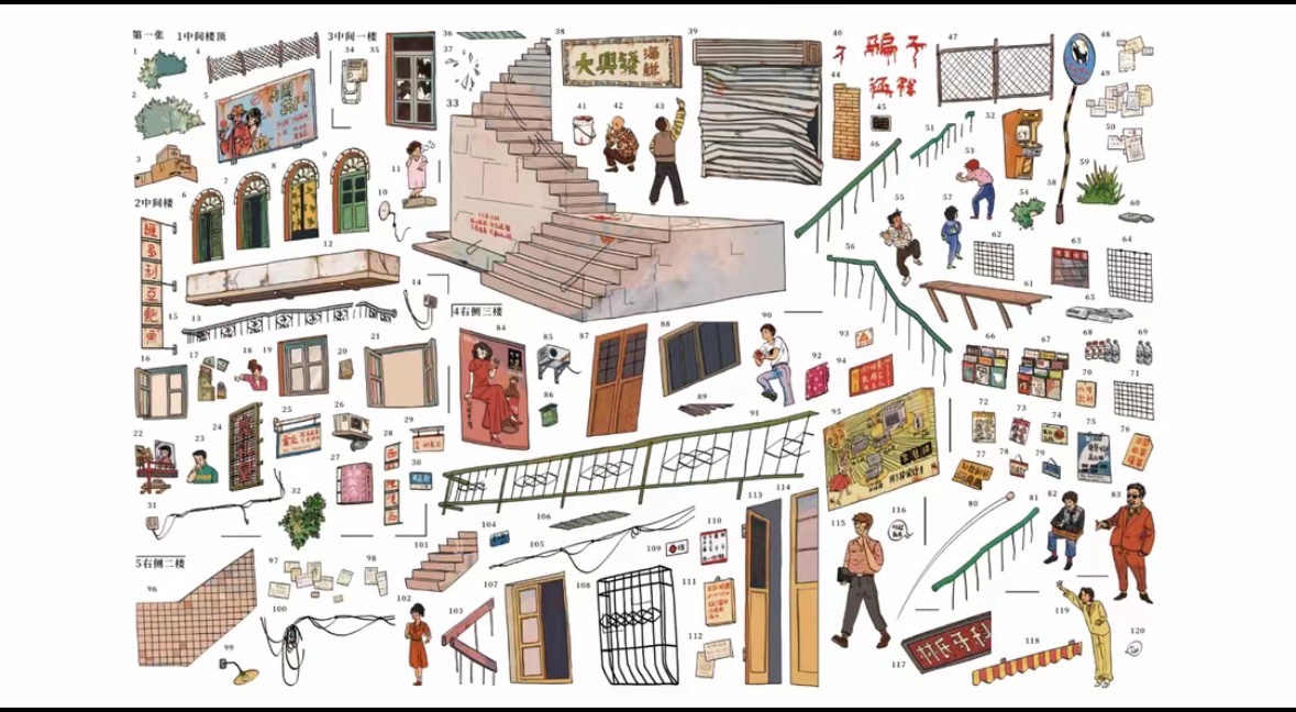 Retro 90s Old Town Street Evening Diorama Scene Stickers, Nostalgic Vintage Chinese Alley 3D Landscape PET Stickers for DIY Journal Crafts