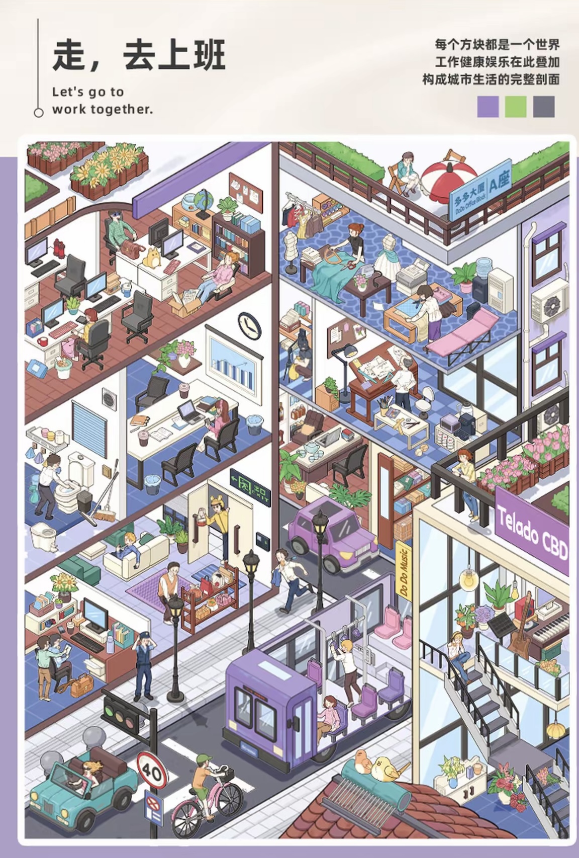 TELADO City Life Series Sticker Scene Book - 6 Styles 3D Isometric DIY Miniature World Stickers for Journaling, Scrapbooking & Crafts