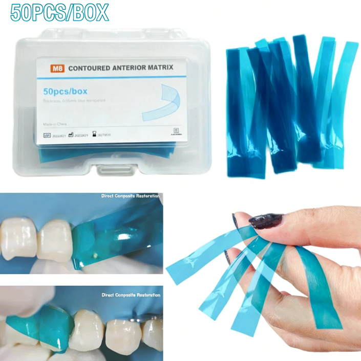 Dental Contoured Anterior Matrix Bands Polyester Blue Strip Restoration Matrices