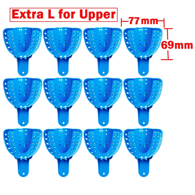 12Pcs Dental Disposable Impression Trays Plastic Perforated Denture Upper/Lower Large Medium Small