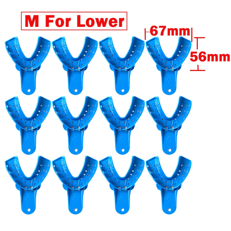 12Pcs Dental Disposable Impression Trays Plastic Perforated Denture Upper/Lower Large Medium Small