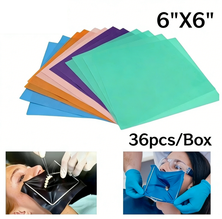 Dental Endodontic Rubber Dam Natural Latex Medium Gauge 6"x6" 36 Sheets