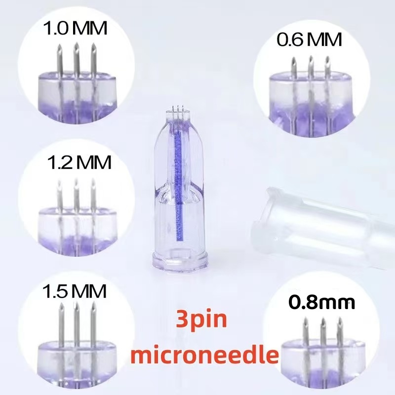 20Pcs Crystal 3Pin Micro Needle Tips 34G Three Needles Cartridge for Around Eyes & Neck Anti-Aging Care